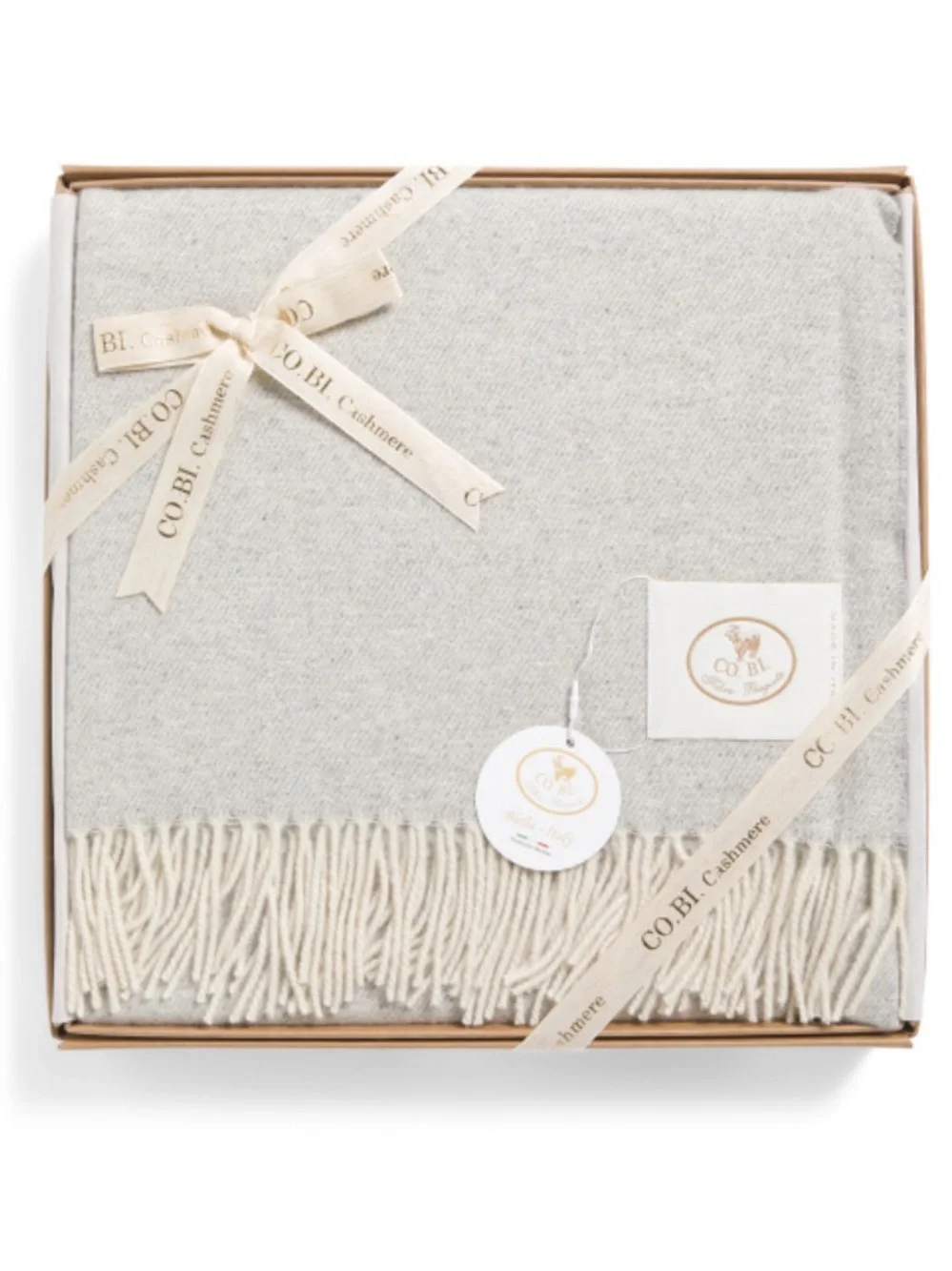 CO.BI. Made In Italy Light Gray Fringe cashmere & Silk Throw